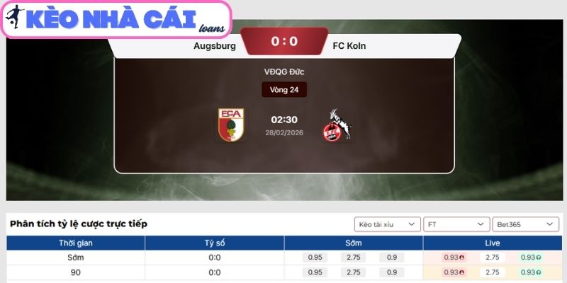 Kèo tài xỉu trận Augsburg vs Koln (02:30 ngày 28/02 | Bundesliga)
