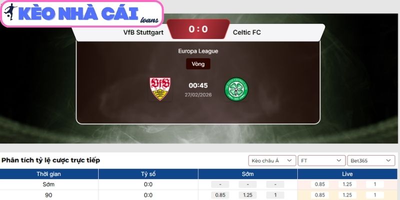 Kèo tài xỉu trận VfB Stuttgart vs Celtic (00:45 ngày 27/02| C2)